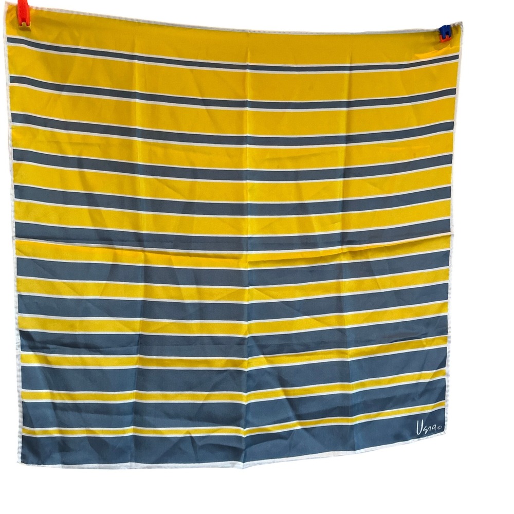 Vintage Vera Neumann‎ Polyester Scarf Yellow Gray Stripes Mod Square Japan